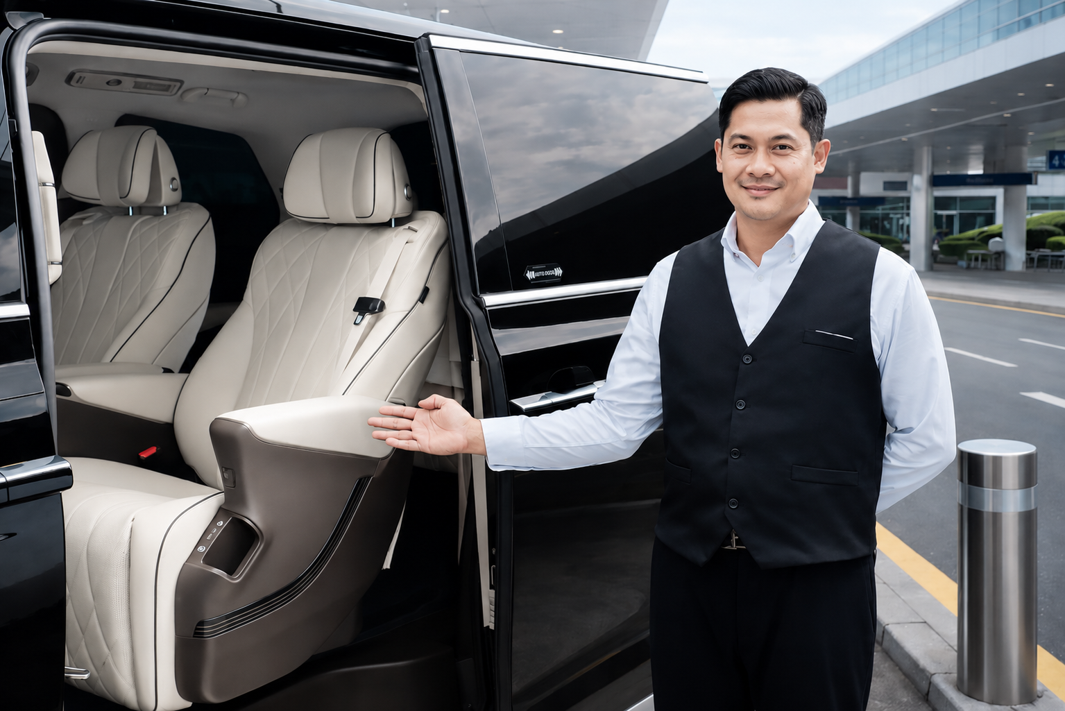A MOBEX chauffeur presenting the interior of a private vehicle